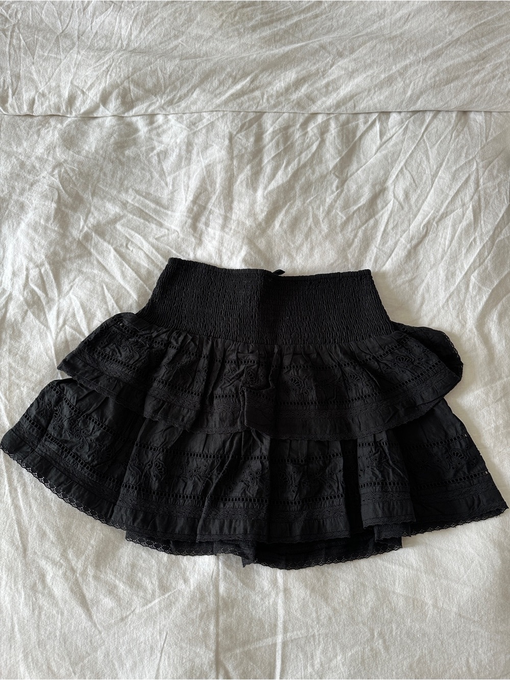 American Age Black Tiered Lace Mini Skirt